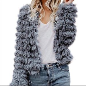 Open front faux fur shaggy jacket coat